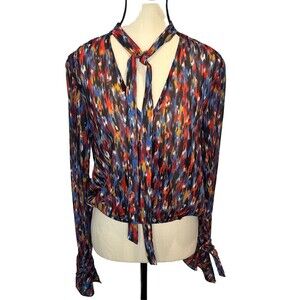 House Of Harlow 1960 X Revolve Joli Tie Cuff Polyester Multicolor Blouse Sz S
